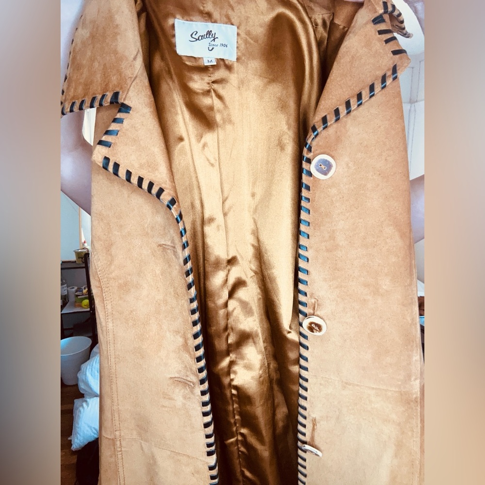 Boutique 60s Suede Rockstar Coat w/belt Handmade Leather Stitching - Picture 6 of 9